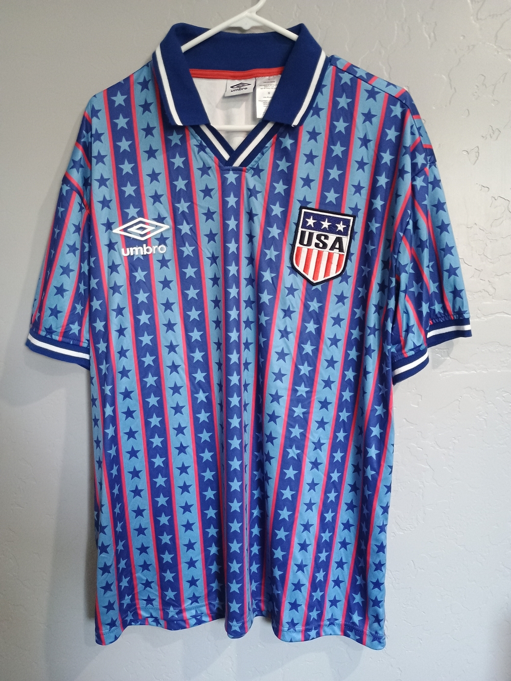 Umbro Light Blue and Navy USA Star Stripe Soccer Jersey